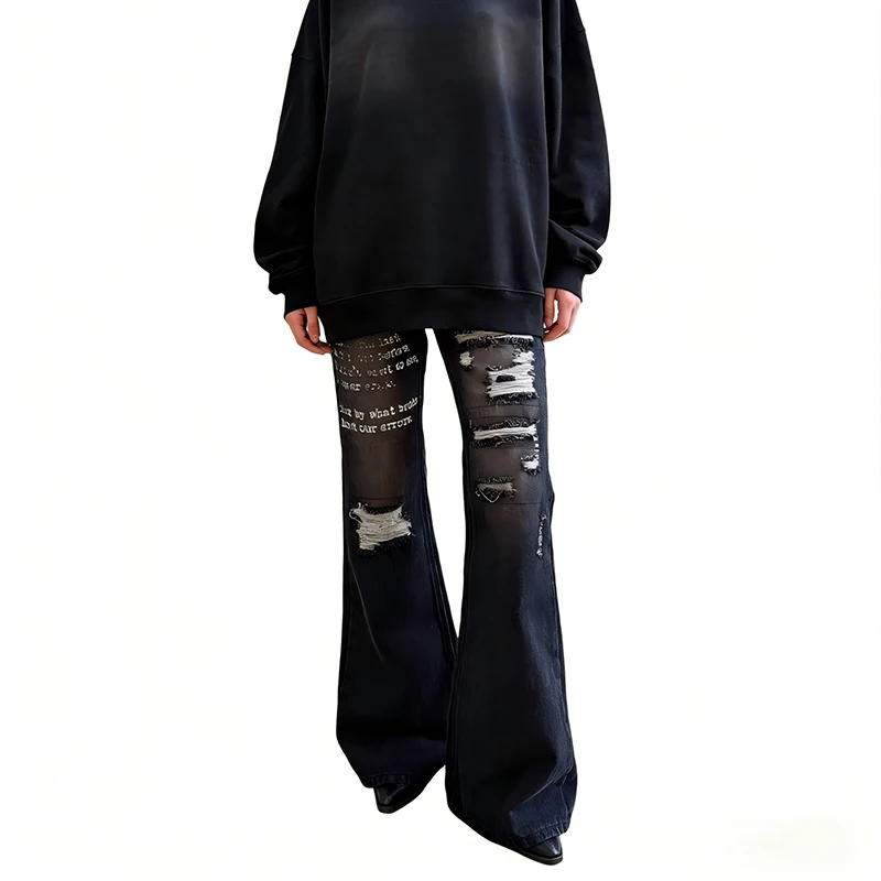 

American retro worn-out washed old micro-la jeans printed pattern unisex high street fashion 2026 new street ins style trousers