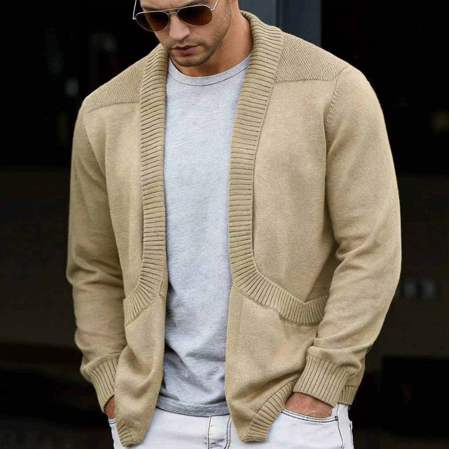 2026 Spring and Autumn Men's Cardigan Sweater Casual Shawl Collar Knitted Jacket