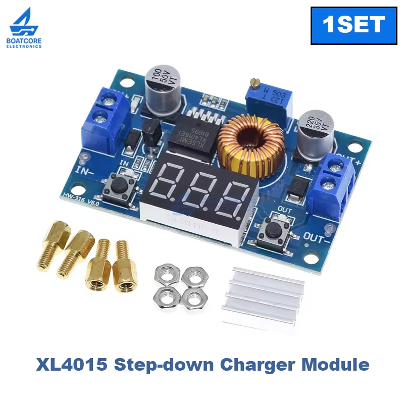 1PCS XL4015 5A 75W High Power DC-DC Adjustable Step-down Charger Module Buck Converter LED Driver with Red Voltmeter