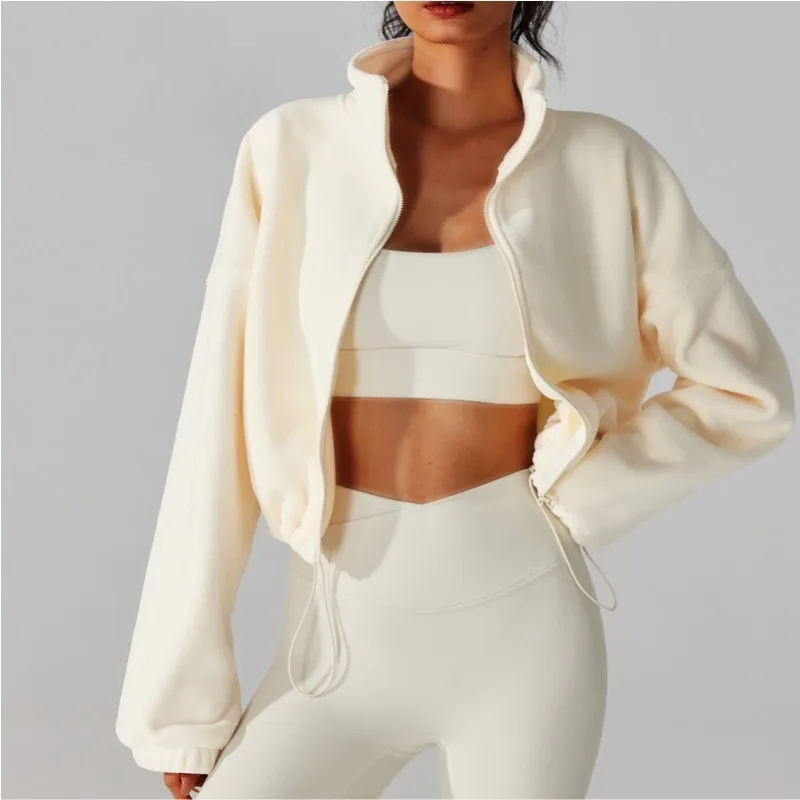 

Зимняя новая спортивная куртка из овечьей шерсти с воротником-стойкой, утолщенный теплый короткий свободный ветрозащитный топ на шнурке из австрийского бархата