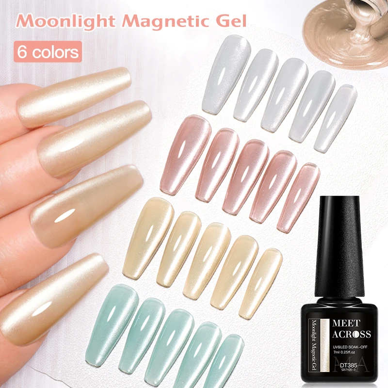 MEET ACROSS Pink Moonlight Reflective Gel Nail Polish Silver Spar Cat Magnetic Gel Nail Art Soak Off UV Semi-Permanant Varnish