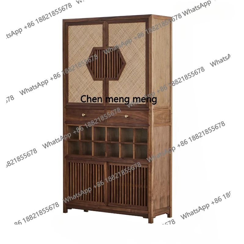 Chinese-Style Solid Wood Antique Shelf Showcase Black Walnut Storage Rack Duobao Pavilion Old Elm Bookcase Rattan