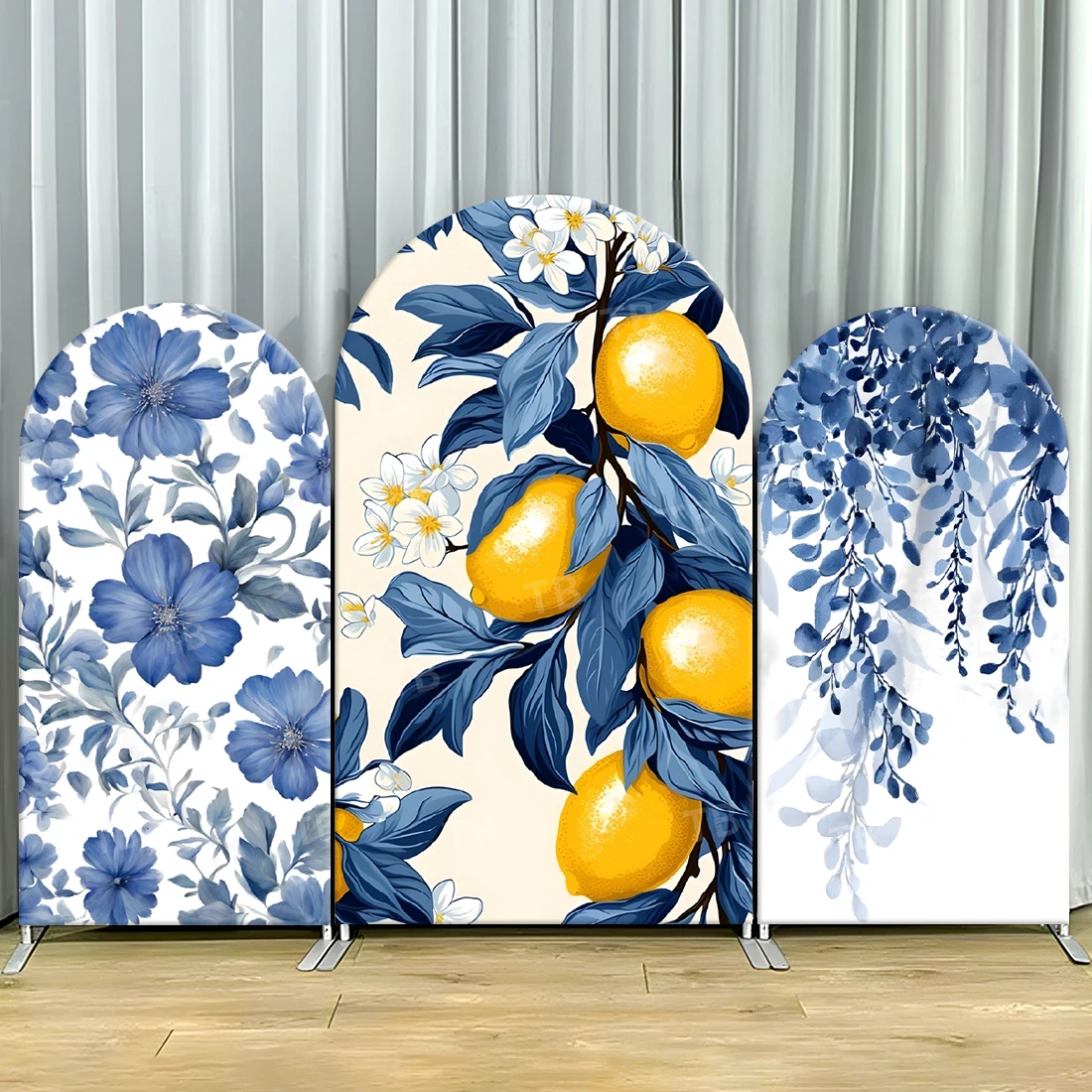 

Blue Flowers & Lemons Arch Backdrop Cover for Wedding Banquet Engagement Ceremony Background Wall Decor Birthday Party Supplies