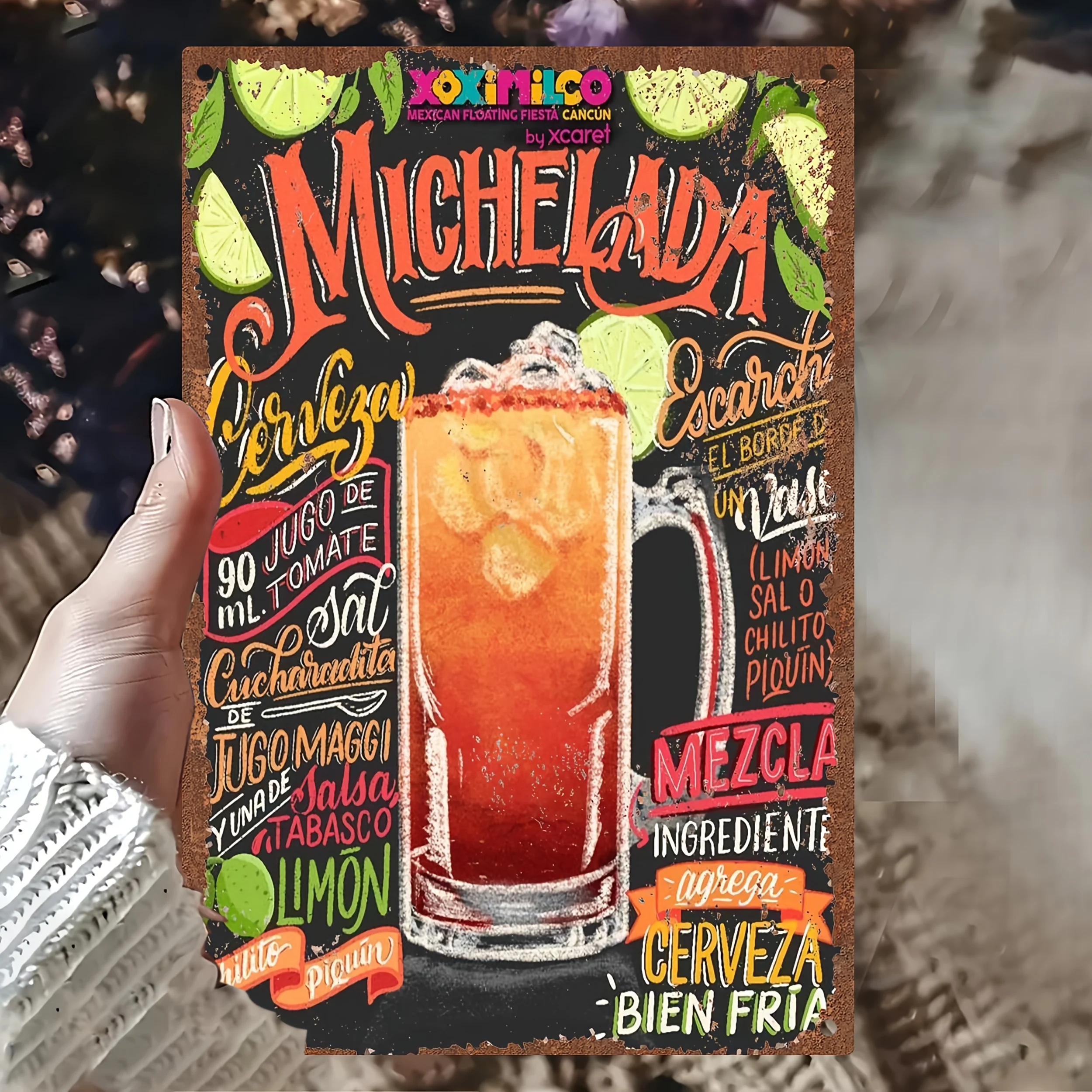 2D Flat - Mexican Beer Michelada Metal Sign | Weather-Resistant Wall Decor Pre-Drilled Holes,20x30cm,Reusable, Suitable for Home