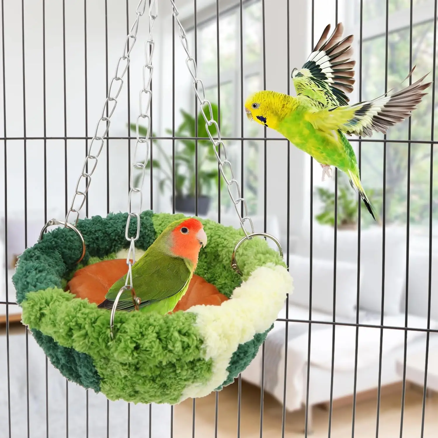 

Winter Warm Bird Nest Green Plush Warm Swing For Parrots Sparrows Hummingbirds Indoor Outdoor Garden Pet Bird Warm House