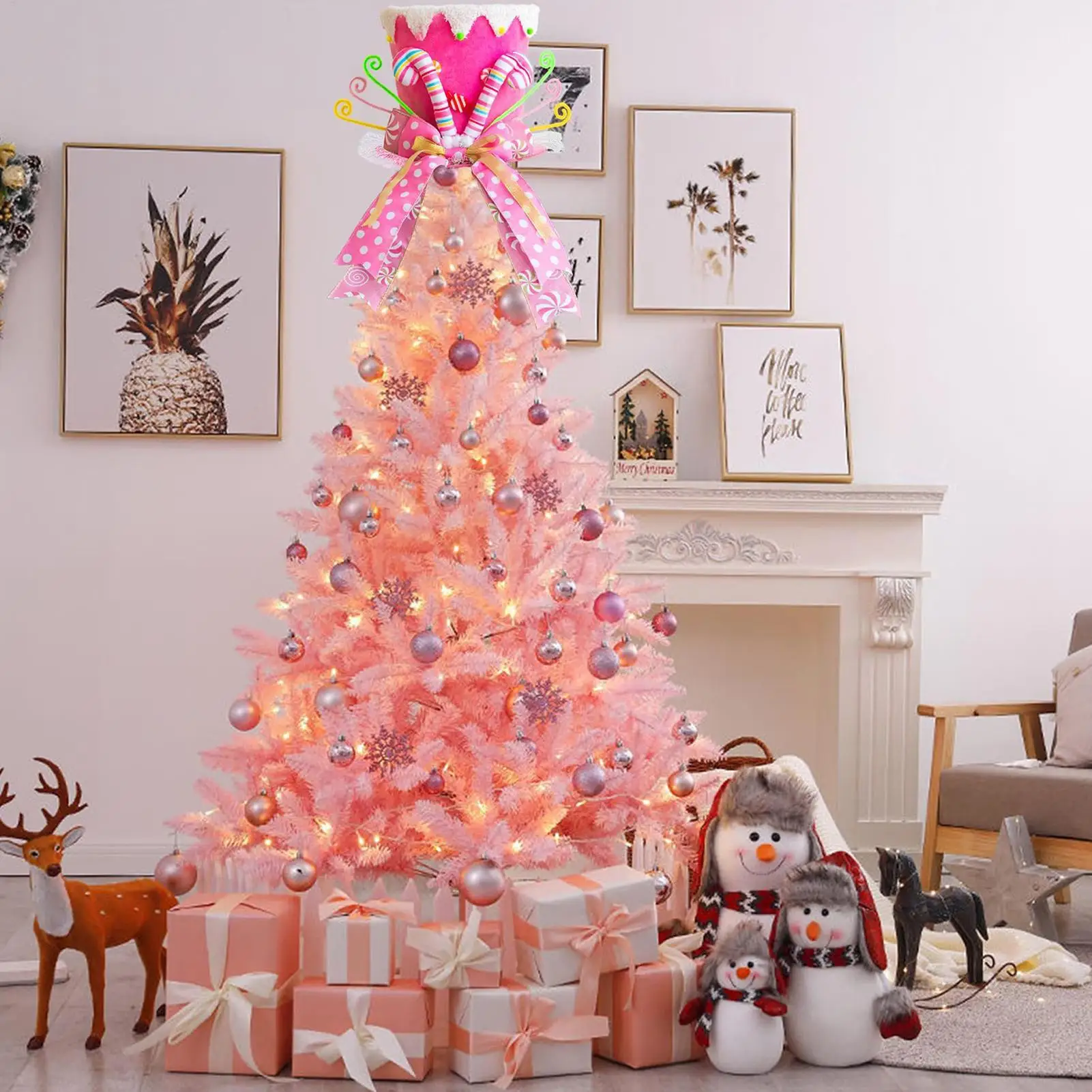 

Топперы для елки, зимнее украшение для стола, рождественская елка, цилиндр с конфетной тростью и бантом для праздника, домашнего стола, настольной вечеринки, зимы