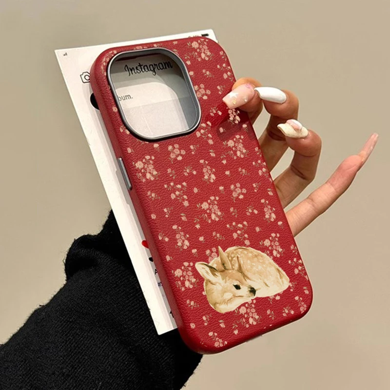 Funda de teléfono a prueba de golpes con diseño floral y ciervo bonito para iPhone 17 Pro Max Air 16E 16 15 14 13 12 11 7 8 Plus XS X XR