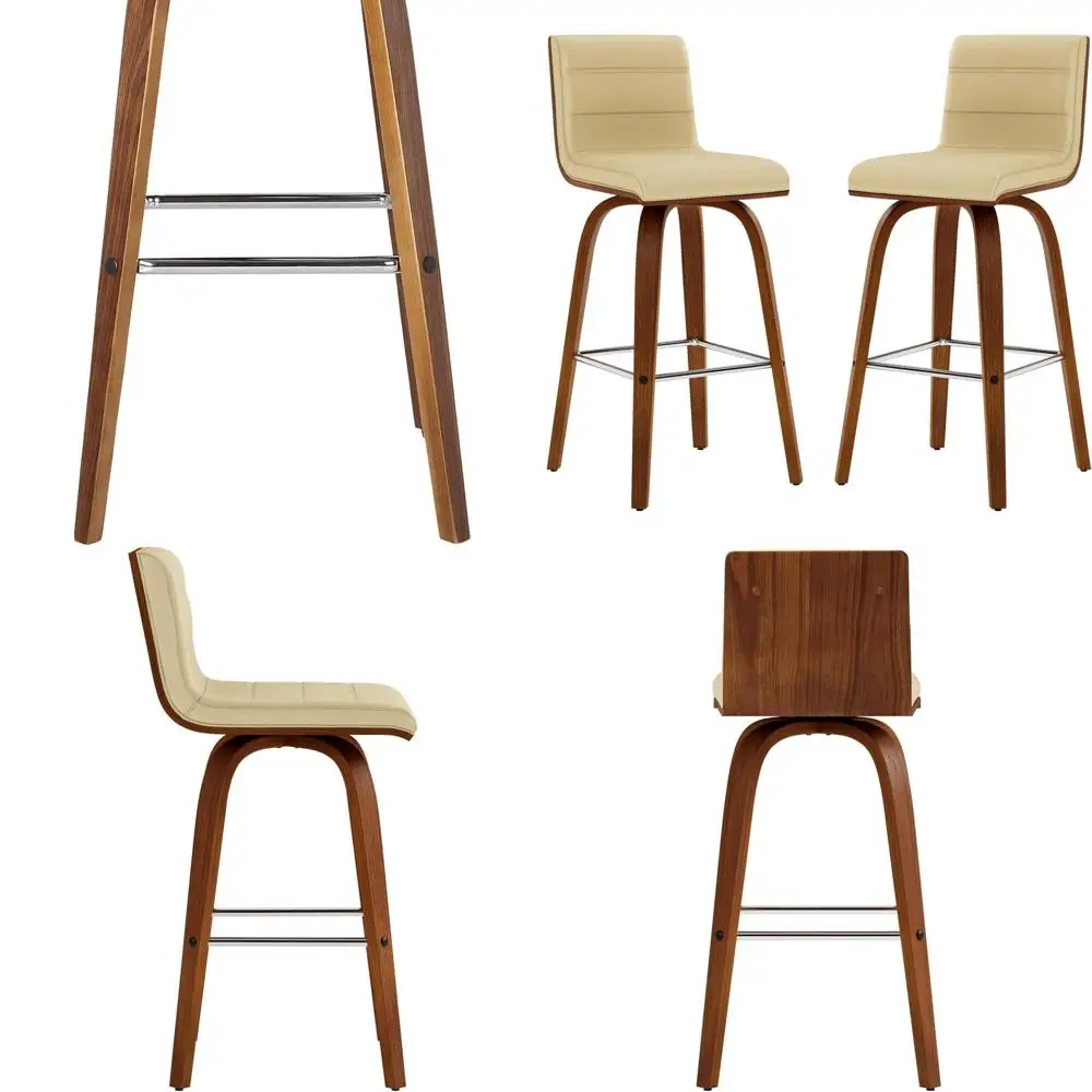 

Walnut Finish Swivel Barstool, 26 Counter Height, Cream Faux Leather Seat