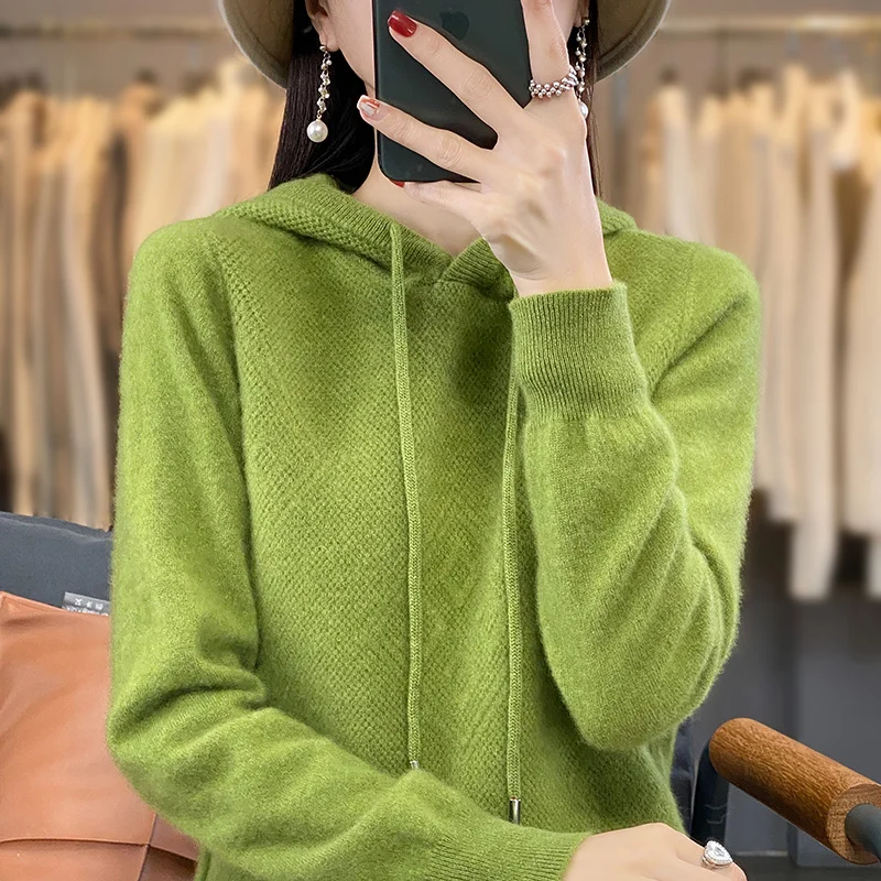 2023 New Autumn winter Cashmere hooded Women thickened Cashmere Hoodie Women Loose Hooded Knitted Thick Sweater