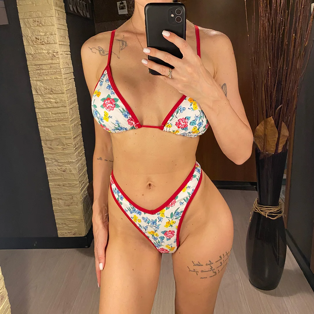 Leopard Floral Brasilianischer Mini-Tanga-Bikini Damen-Badeanzug Zweiteiliger Bikini-Set Badebekleidung Badeanzug Schwimmen V6286 – Detail 11