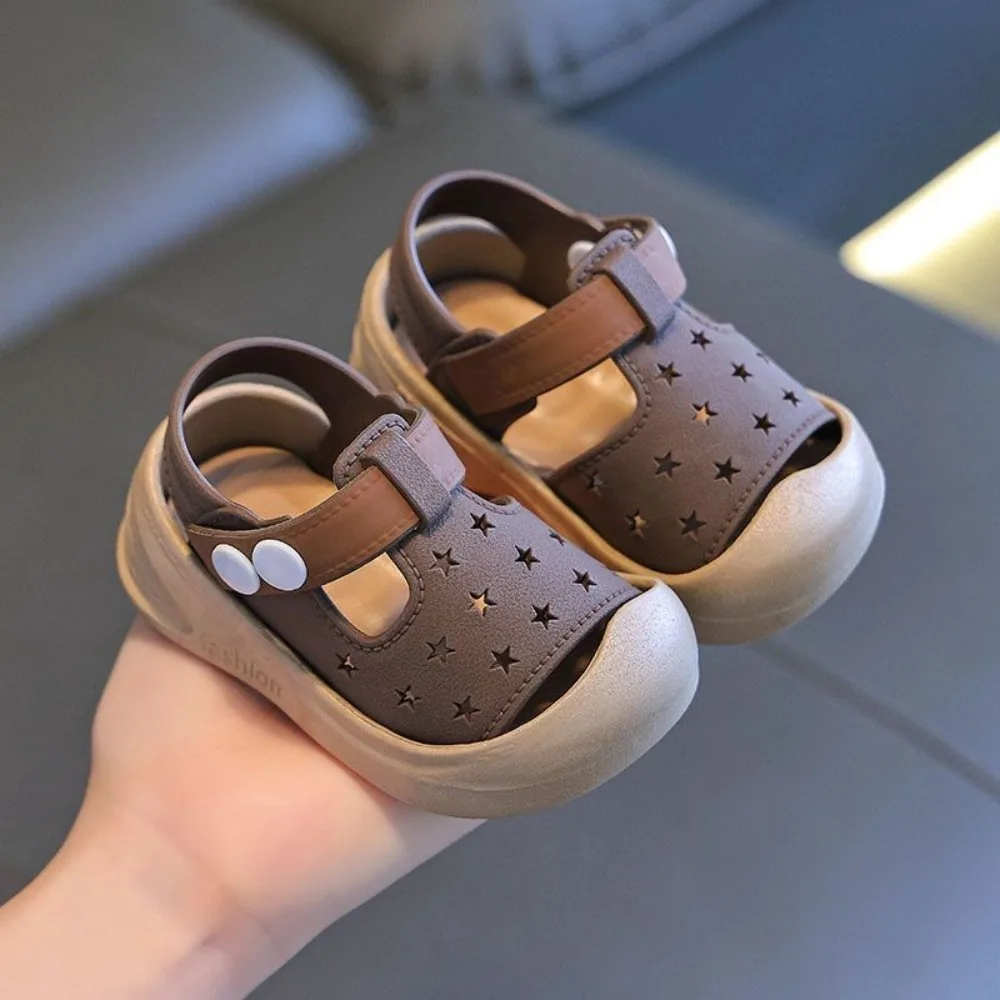 

1pair Hollow Star Infant and Toddler Sandals Closed Toe Anti-kick Toddler Shoes with Straps Soft Sole 's Shoes 0-3 Years Old
