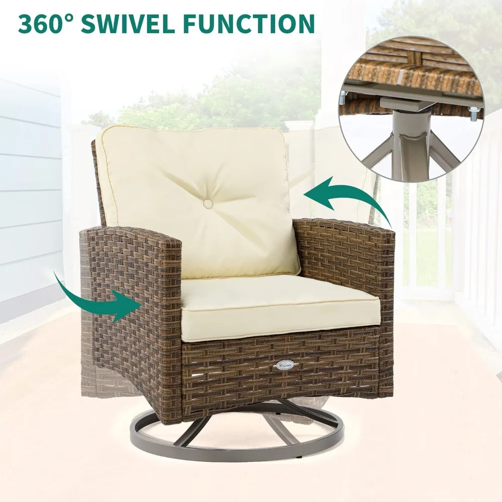 3 Pieces Patio Furniture Outdoor Rocking Chair Bistro Set, Wicker Conversation Chairs with Cushions and Side Table for Garden,