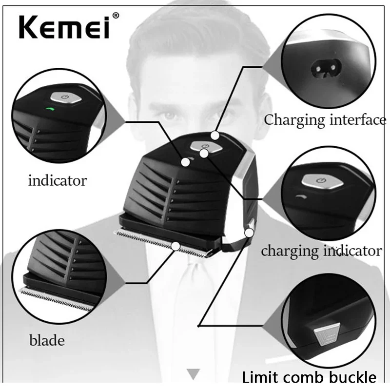 Kemei máquina de cortar cabelo elétrica profissional sem fio aparador barba 0.1mm cabeça careca auto máquina corte cabelo para homens crianças 6032