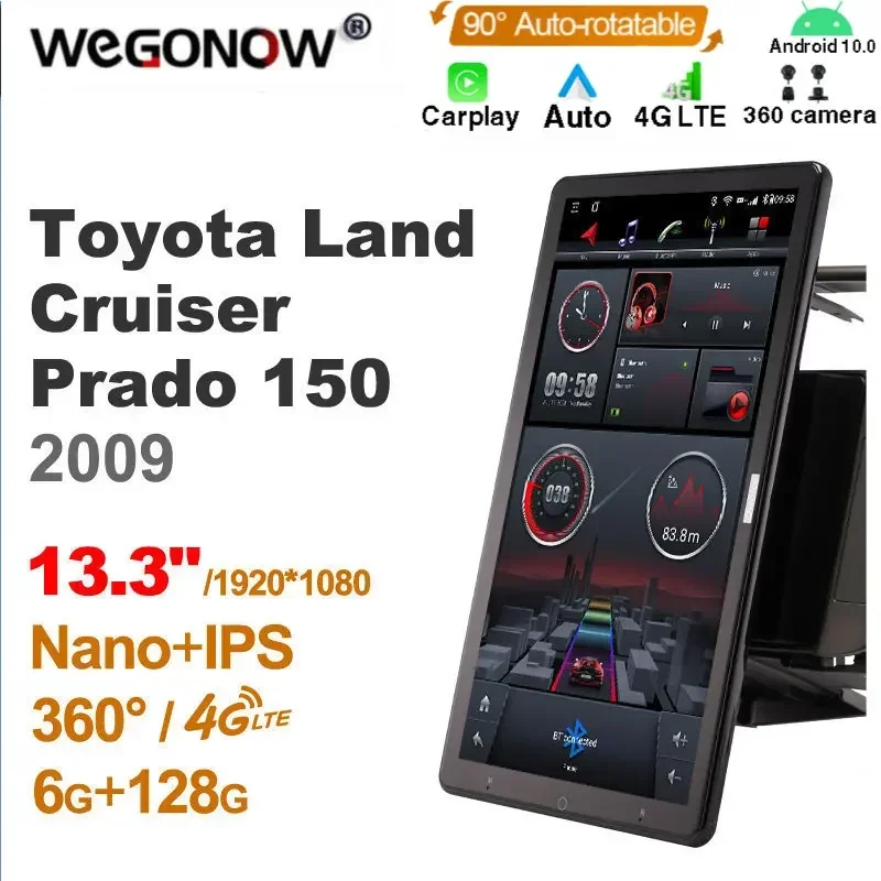 1920*1080 Ownice Android10.0 for Toyota Land Cruiser Prado 150 Car Radio Video Audio 13.3''  Rotatable 360 6G 128G Tesla Style