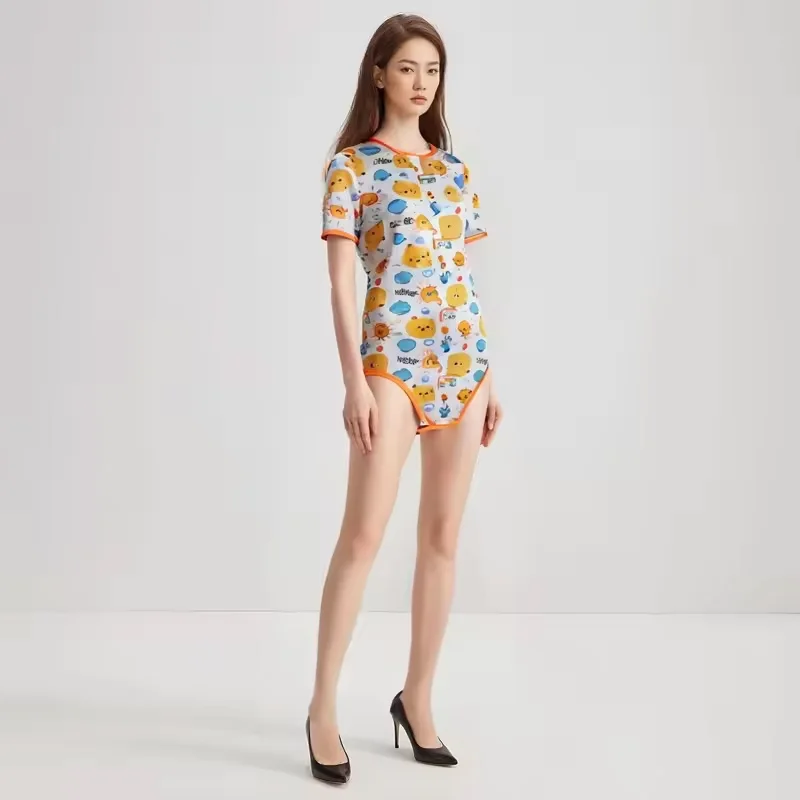 Plus Size ABDL Adult Sun Bear Printing Bodysuit With Snaps/Adult Onesie/Adult Baby Romper