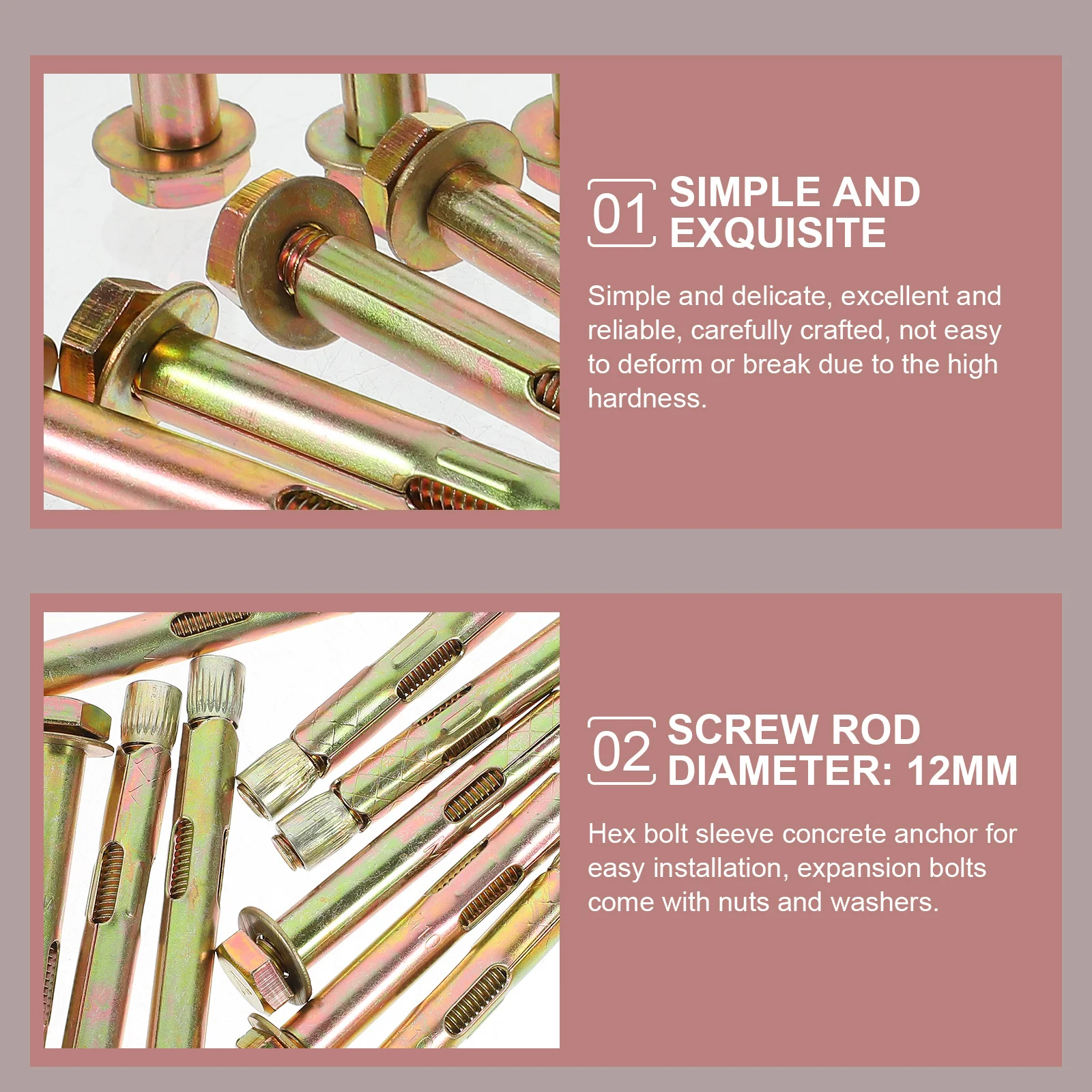 

10Pcs Concrete Anchor Carbon Steel Knurled Expansion Sleeve Bolt M8x80 Rust Resistant Heavy Duty Fixing Bolts Concrete Anchors