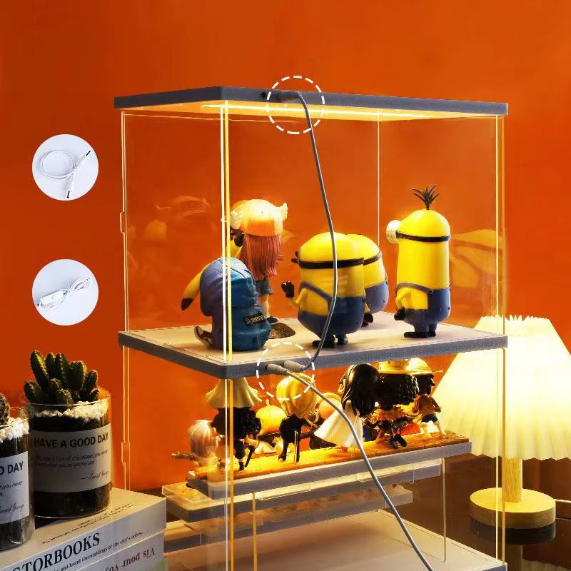 Acrylic Transparent Display Boxes with Lights, Blind Boxes, Dolls Display Stands, Dustproof Storage Boxes, Toys Models