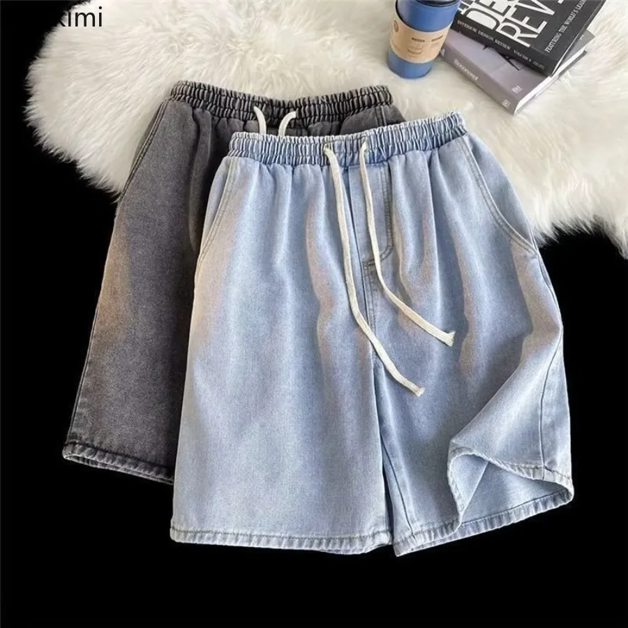 

New Men's New Vintage Korean Style Casual Jeans Summer Male Loose Breathable Wide Leg Shorts Fashion Washed Short Denim Pants