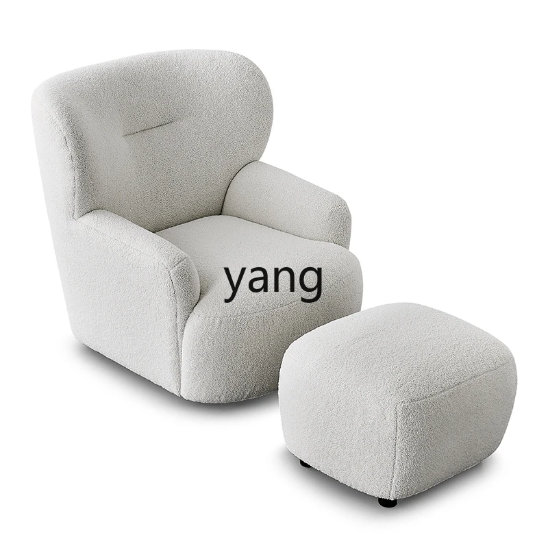 

Lmm white fabric lamb wool rotating sofa chair living room modern simple P