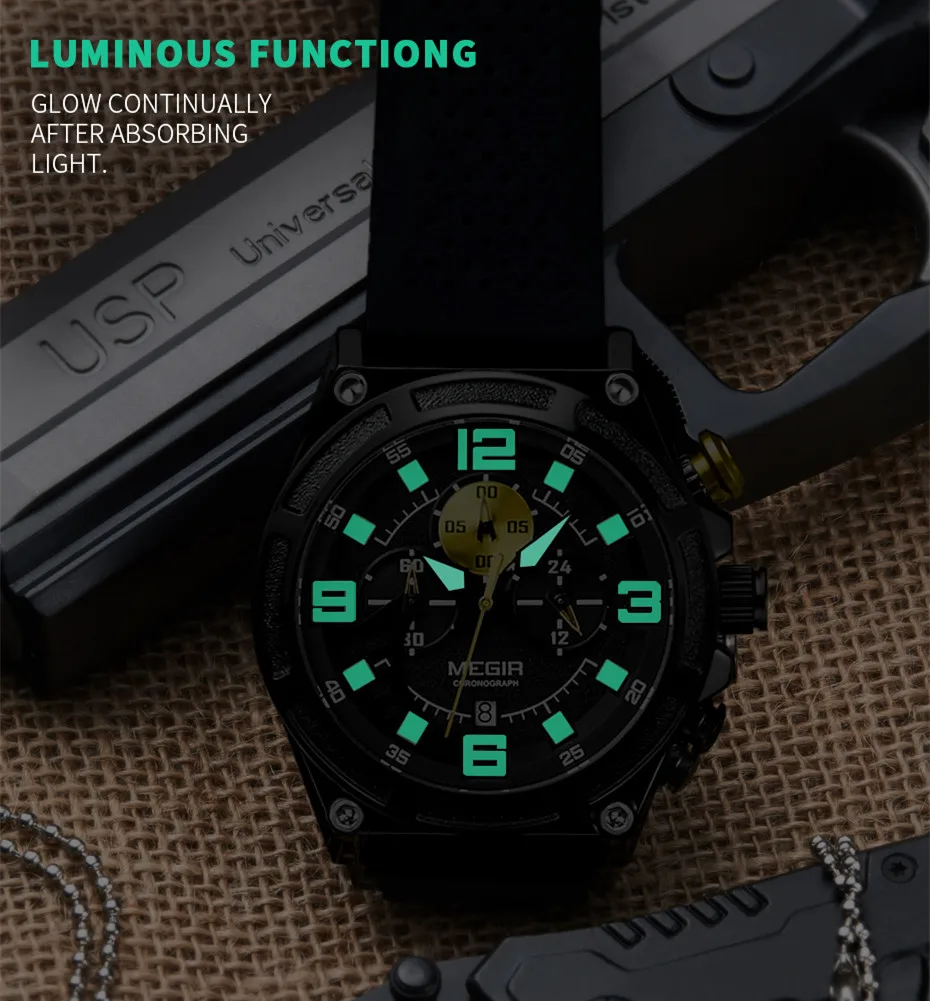 MEGIR Man Chronograph Top Brand Luxury Military Sports Watches for Men Waterproof Date Silicone Wristwatch Clock Reloj Hombre