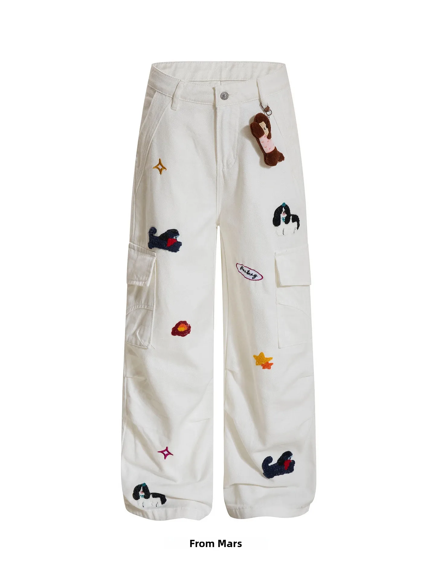 

Джинсы унисекс Big Ear Dog Street Style с мультяшным принтом, плиссированные, свободного кроя, с высокой талией, из дышащей смесовой ткани (хлопок/полиэстер)