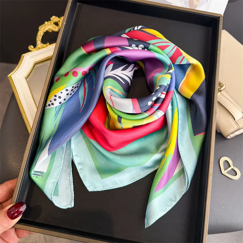 70x70cm Bedruckter Seidenschal für Damen, Weiches Satin-Halstuch, Haarband, Büro-Hijab, Kopftuch, Taschenband, Geschenk – Detail 10