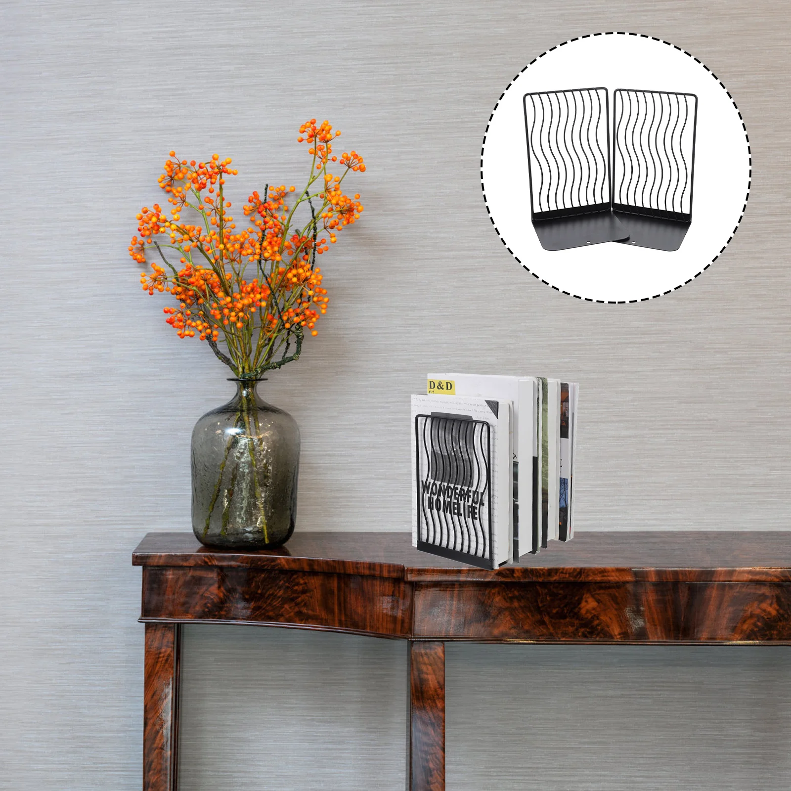 

2pcs Book Stand Set Hollow Line Iron Bookends For Desktop Book Support Holder Home Office Organizer Magazine Display