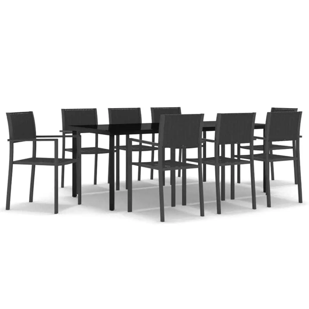 Ensemble de salle à manger élégant noir, mobilier d'extérieur pour jardin et balcon, 9 pièces