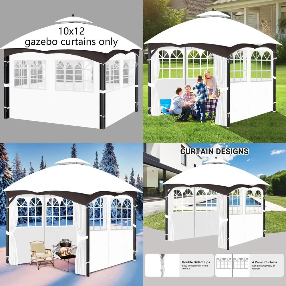 Rideaux de tonnelle extérieurs imperméables universels avec fenêtres en PVC, parois latérales de confidentialité à 4 panneaux pour patio et arrière-cour