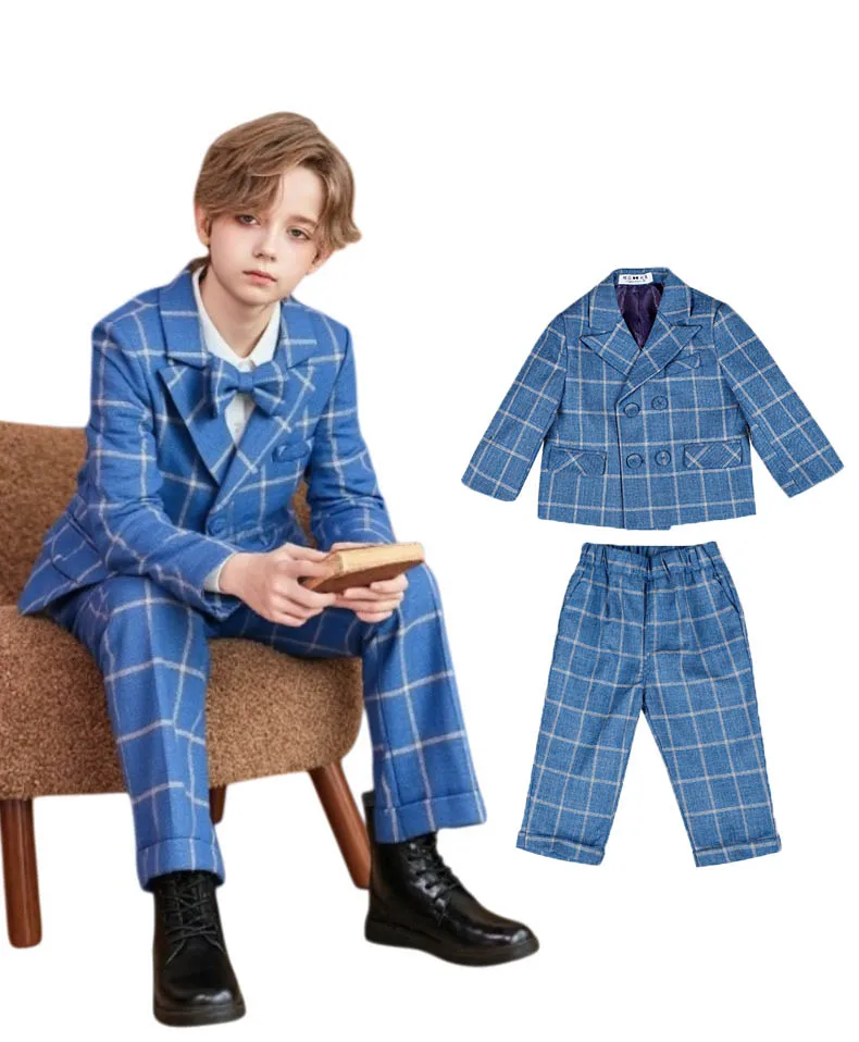 

Boys Spring 3Pieces/Set Jacket Pants Bowtie Wedding Suit Set Kids Banquet Prom Blazer Children Host Piano Performance Costume