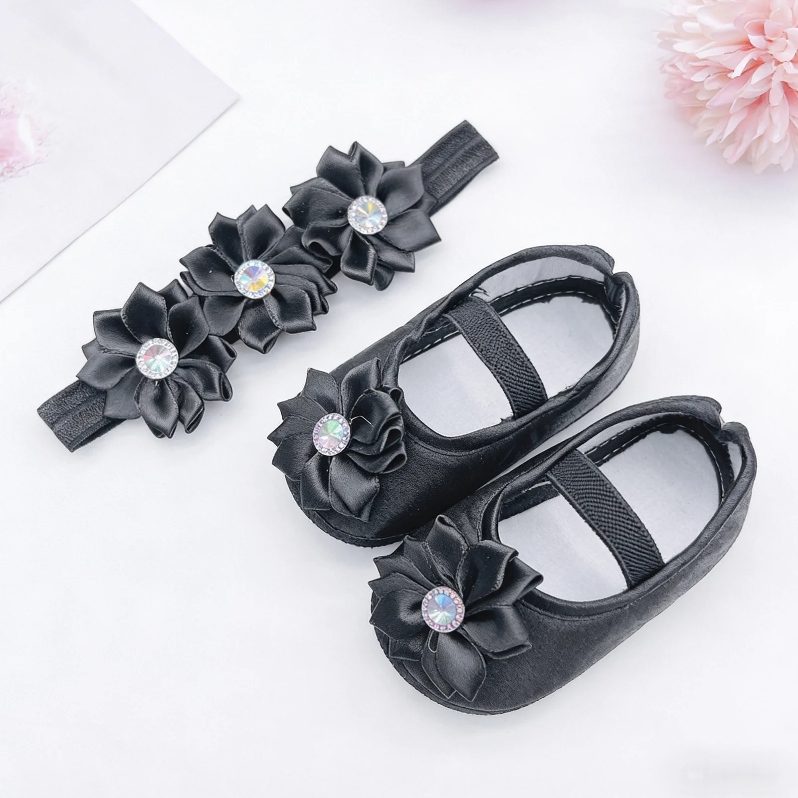 

Обувь для девочек 0-12 месяцев с цветочным принтом, милые нескользящие туфли для первых шагов, повседневная обувь для малышек с цветочным принтом и повязкой на голову.
