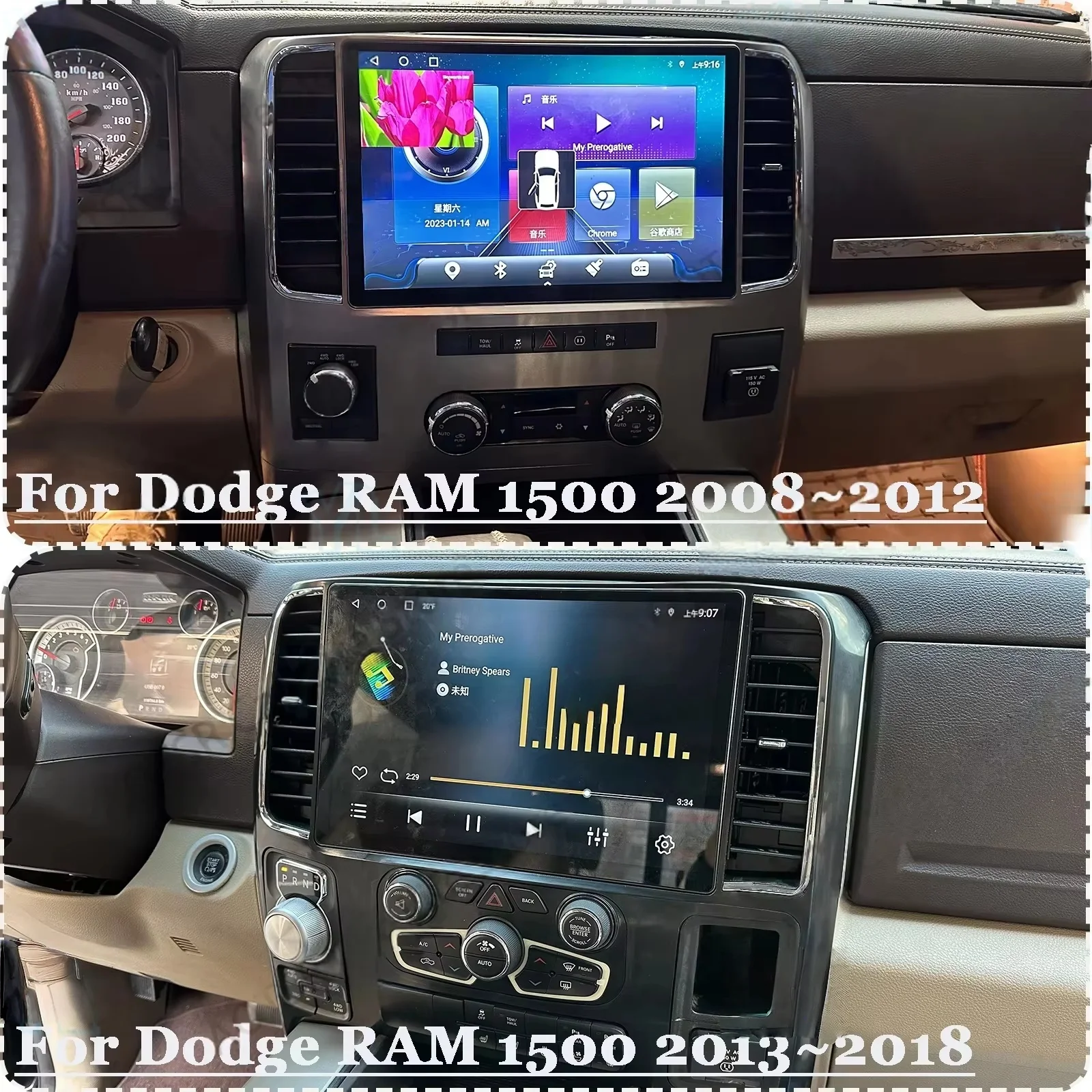 13 inch Android Carplay System Car Radio For Dodge Ram 1500 2008-2012 2013-2018 GPS Car Audio Stereo GPS Navigation Head Unit