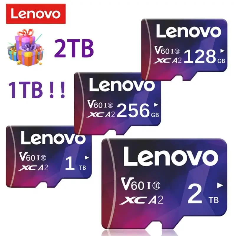 Lenovo-Cartão de Memória de Alta Velocidade para Celular, Cartão Micro TF, Cartão SD, Flash TF Cards, 512GB, A2, 1 TB, 2TB, 256GB, 128GB, C10