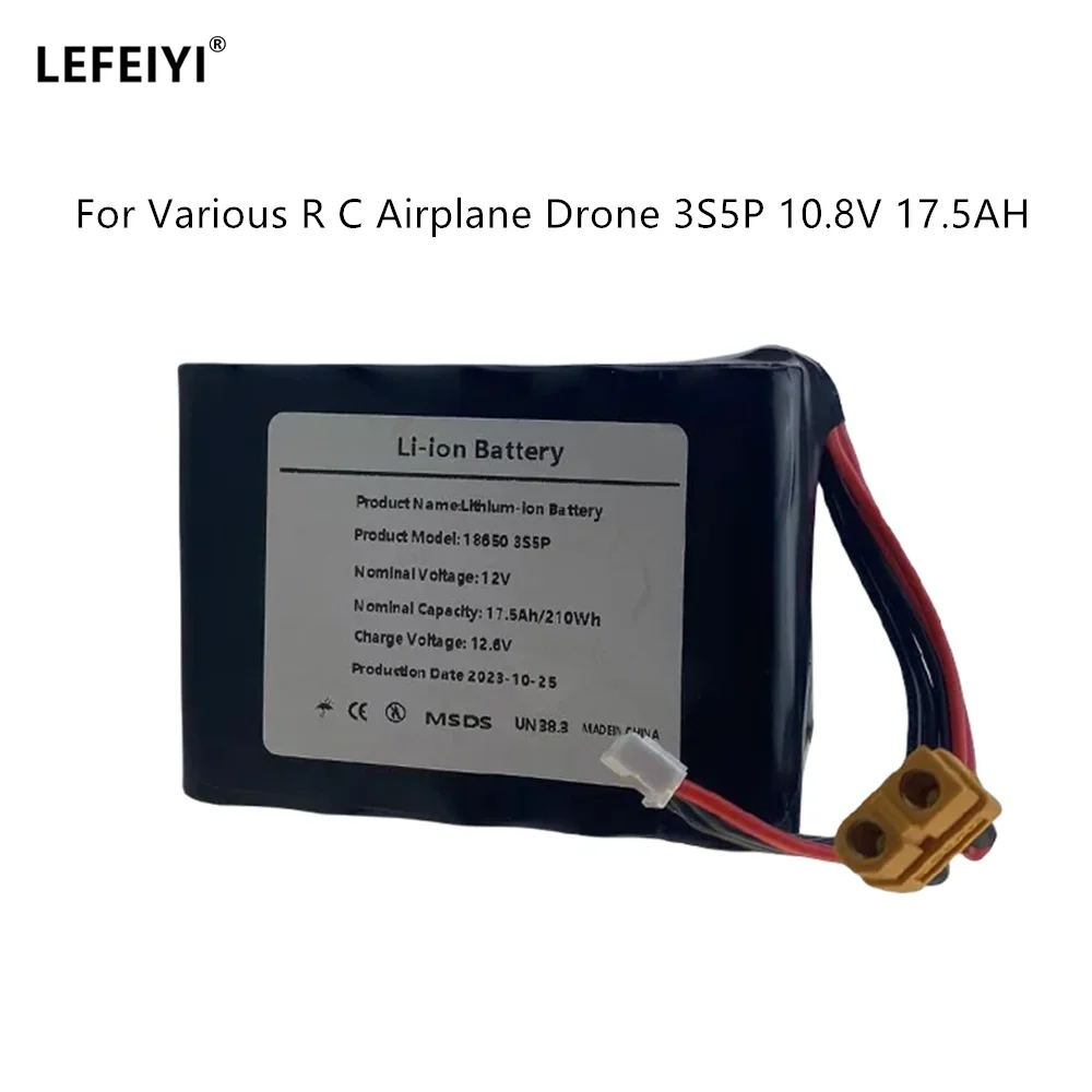 

New Rechargeable 10.8V Li-ion Battery Pack 11.1V / 12.6V17.5Ah 3S5P for Different Drone