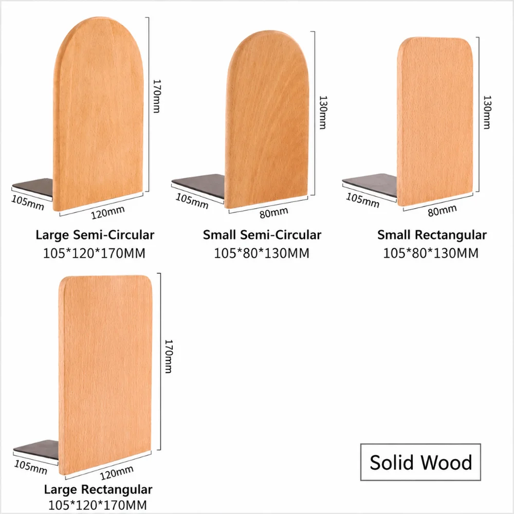 Minimalist Solid Wood Wooden Bookends Anti-Slip Desk Book Organizer Wood Book Stoppers Detachable Book Supports Gift