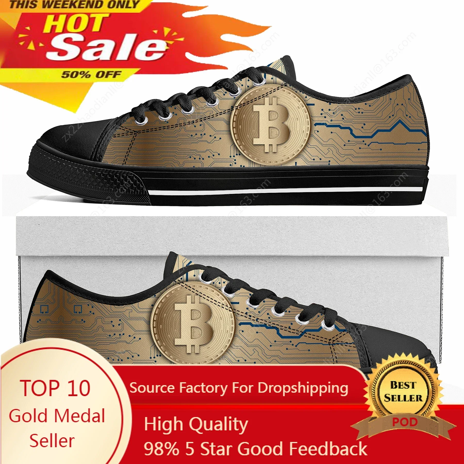 

Bitcoin Cryptocurrency Miner BTC Coin Low Top Sneakers Mens Womens Teenager High Quality Canvas Sneaker Couple Shoes Custom Shoe
