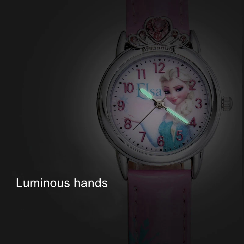 Disney-Reloj de pulsera de cuarzo para niña, cronógrafo con dibujos animados de Frozen, princesa Elsa, corona, resistente al agua, luminoso, para adolescentes y estudiantes, nuevo