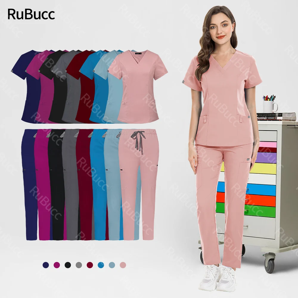 Enfermeira de manga curta uniforme médico para mulheres, conjuntos de esfrega, tops e calças médicas, roupas médicas, enfermagem esfrega