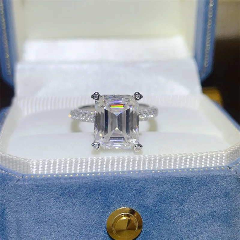 Luxury Platinum Solid Platinum PT950 Women's Ring Diamond D Engagement Proposal Women's Ring 5-Carat Emerald Cut