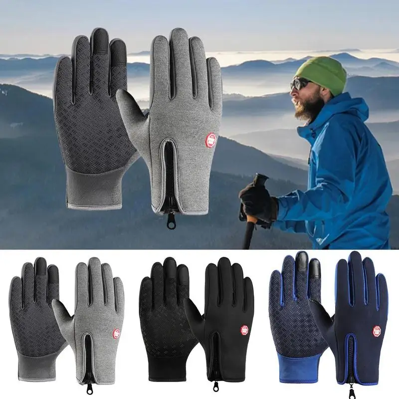 Running Gloves Windproof Ice Skating Gloves Unisex Soft Lined Gloves With Zipper Design Fishing Gear For Outdoor Activities