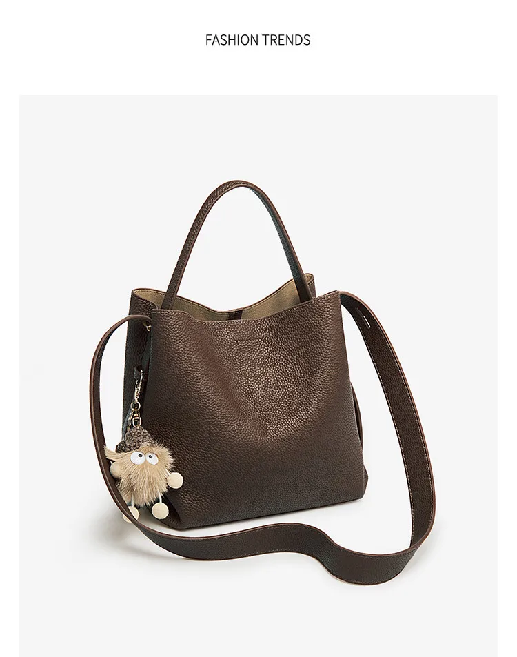 FOXER Einfache Echtleder-Handtasche Damen Schultertasche Tote Bucket Bag Große Kapazität Damen Umhängetasche Pusre Casual – Detail 9