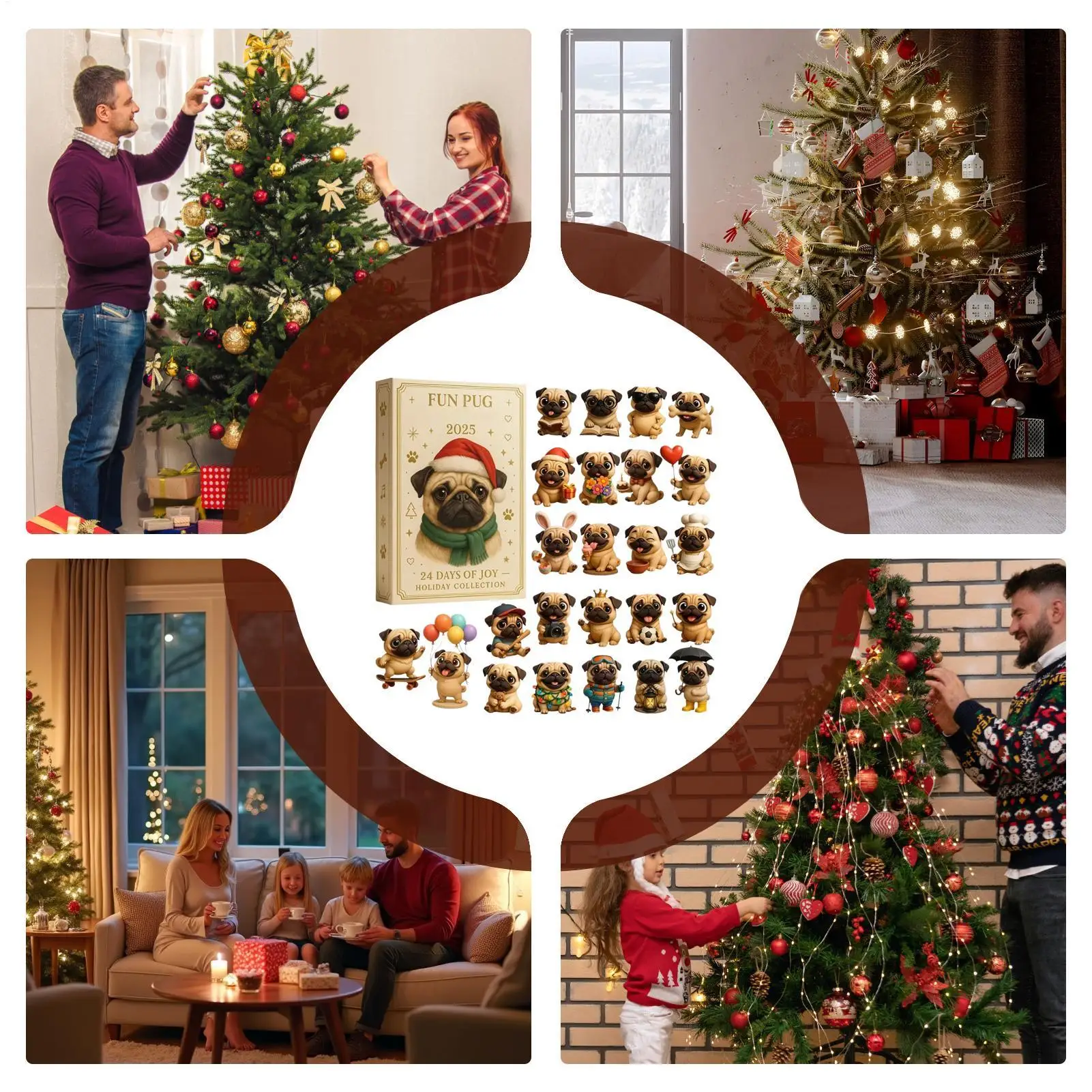 متعة الصلصال تقويم القدوم الصلصال عيد الميلاد تقويم القدوم 2D الاكريليك الكلب ديكور موسمي هدايا العيد لمحبي الكلاب المنزلية