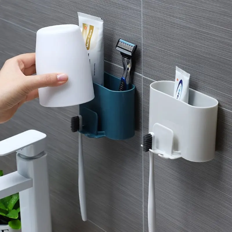 Toothbrush Holder Punch-free Wall-mounted Shaver Toothpaste Mouthwash Cup Rack