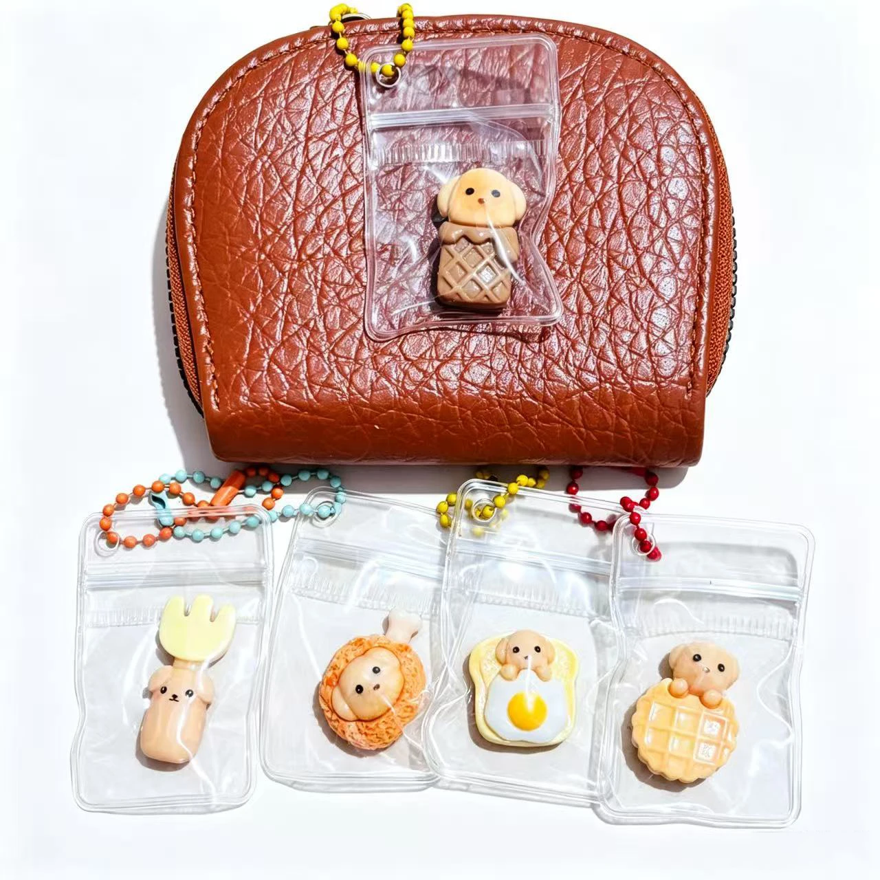 5pcs Cute Puppy Food Series Resin Keychain Charms Cartoon Dog Food Pendant DIY Bag Phone Case Decoration