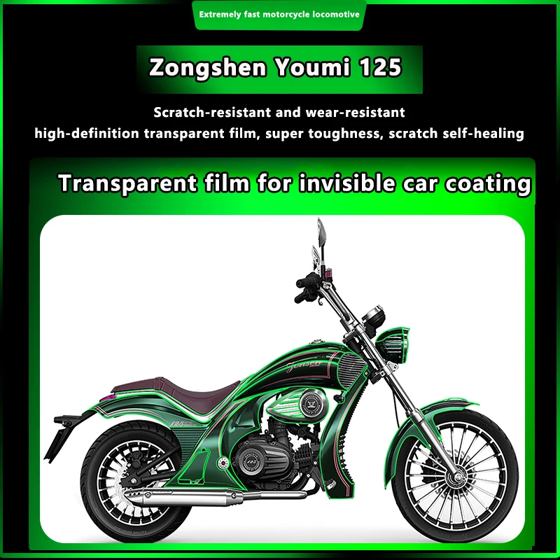 Applicable to Zongshen Youmi 125 Invisible Car Coat, Transparent TPU Protective Film, Anti scratch and Wear Resistant Modified