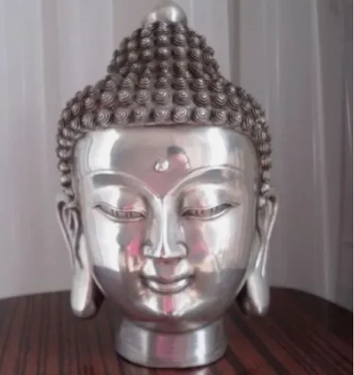 collectable Buddhis shakyamuni buddha head tibet silver bronze statue