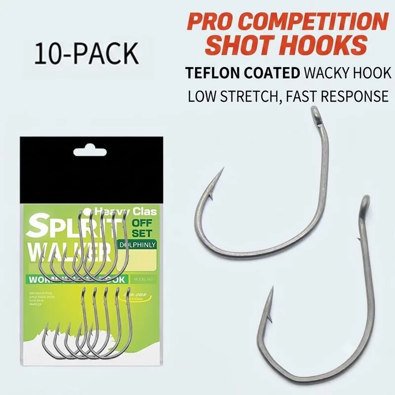 Lot de 10 hameçons Finesse Wacky pour la pêche au bar, hameçons simples renforcés pour la pêche au drop shot, pour les montages Neko et Texas, en acier à haute teneur en carbone