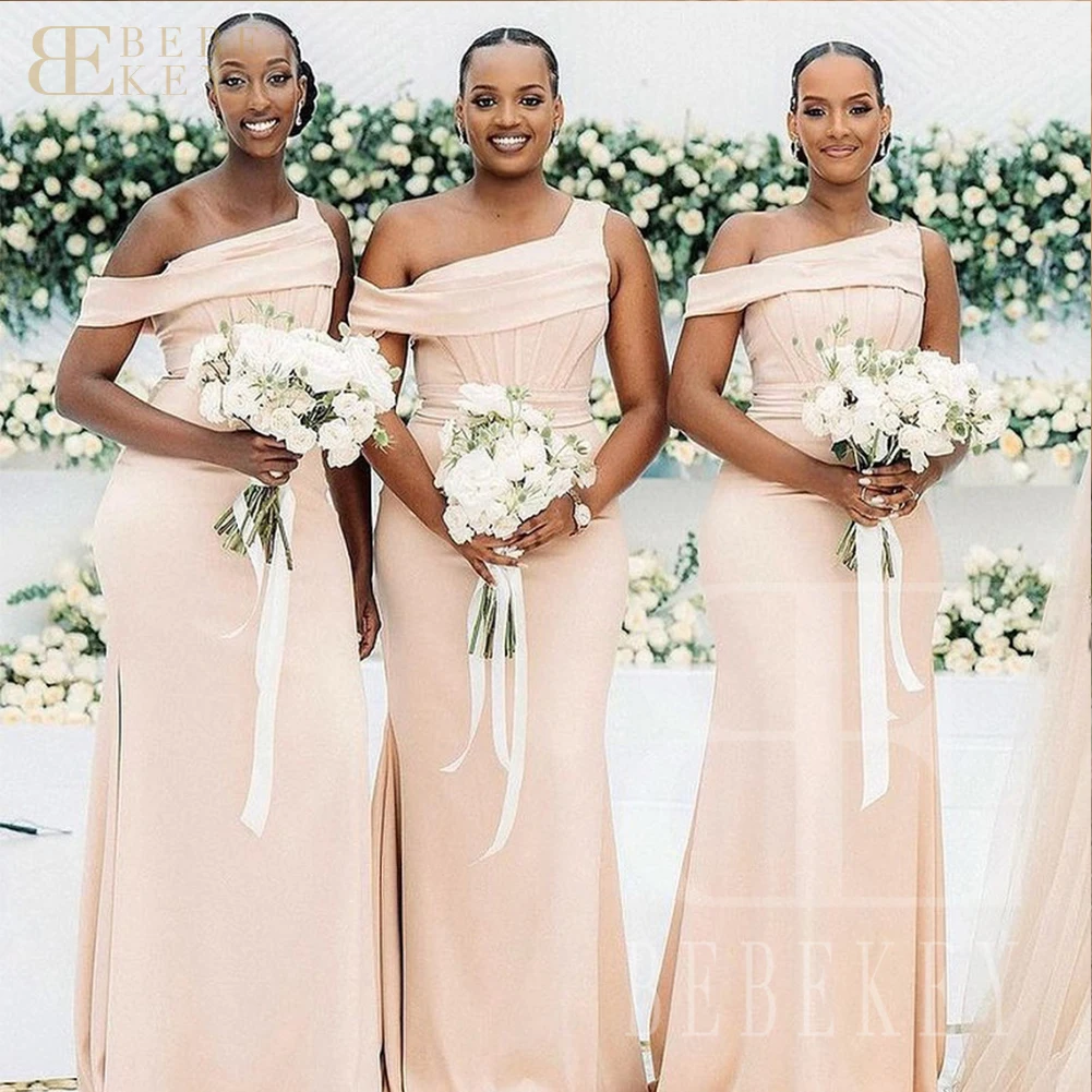 

Атласное платье русалки BEBEKEY цвета шампань на одно плечо, индивидуальный пошив, для подружек невесты, на свадьбу, вечернее, официальное.