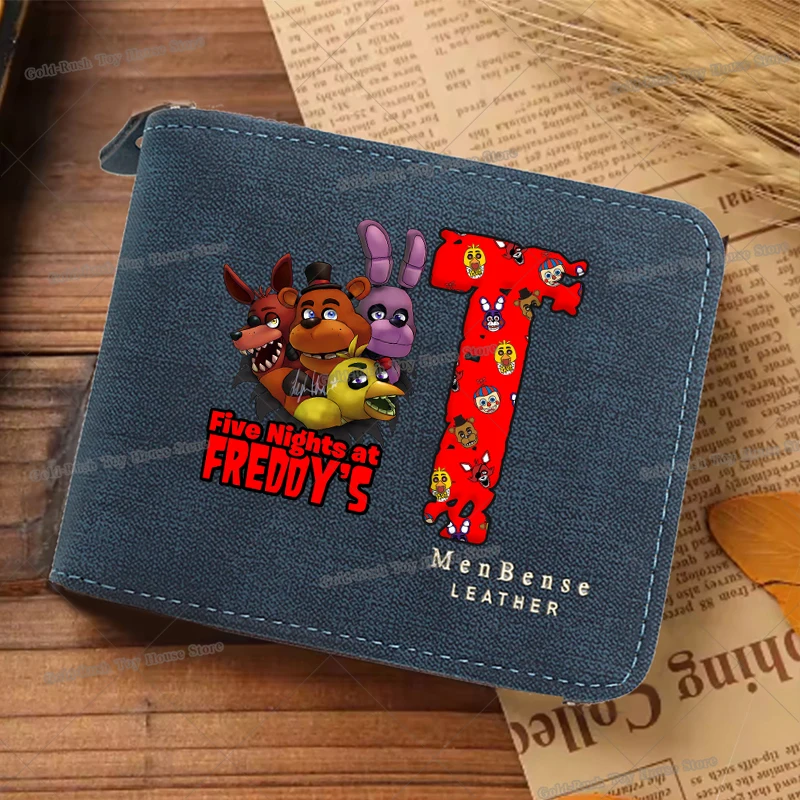 Five Night At Freddy Men Short Wallet Letter A-Z Retro Pu Leather Wallets Anime ID Card Holder Male Foldable Zipper Coin Purse