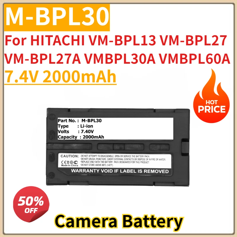 Camera Battery 7.4V 2000mAh M-BPL30 For HITACHI VM-BPL13 VM-BPL27 VM-BPL27A VMBPL30A VMBPL60A VM-D865LE Brand-New High Quality